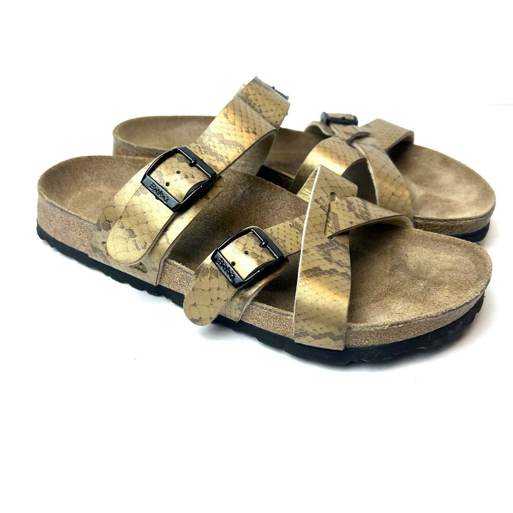 Birkenstock Birki's Gold Snakeskin Nepal Criss Cross Double Strap Sandals Size 8